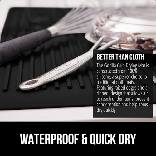 Patented BPA Free Silicone Dish Drying Mat (13" x 11" / Silicone / Black)