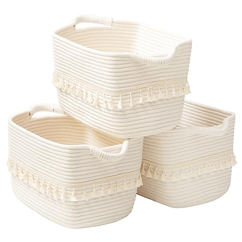 White Cotton Rope Baskets for Storage (White / 3 Pack)