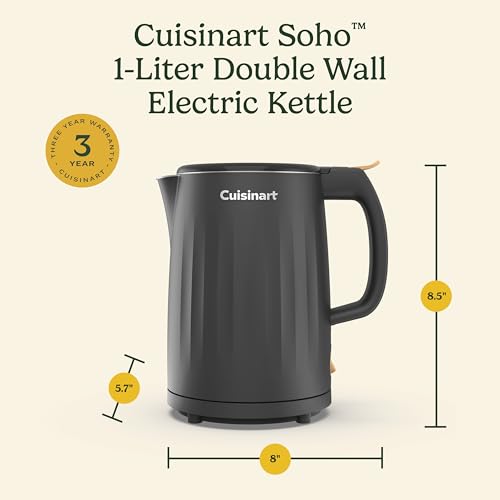 Soho 1 Liter Double Wall Electric Hot Water Kettle (Black / 1.1 Quarts)