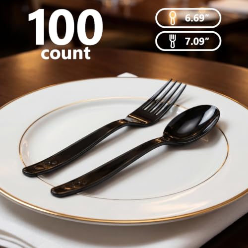 100 Count Black Plastic Silverware Heavy Duty (Black)