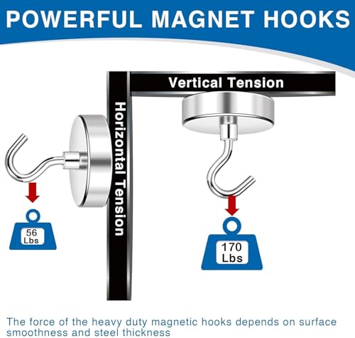Magnetic Hooks Magnet Hook for Cruise Cabins 170LBS 12P Essentials (Silver / 1.41in)
