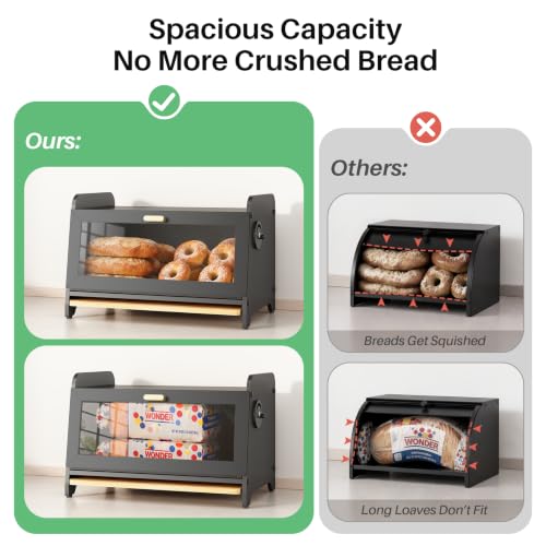 Bread Box for Kitchen Countertop (Black / S)