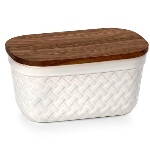 Ceramic Butter Dish with Wood Lid for Countertop