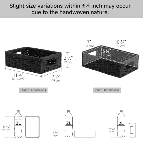 Wicker Baskets for Organizing (Black (Paper Rope) / 2x 11¼"L x 7½"W x 3½"H)