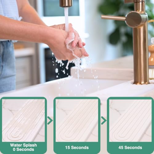Drying Stone Faucet Tray for Kitchen Sink (White / 23.6" x 3.9")