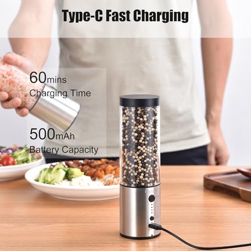 8oz Rechargeable Electric Salt and Pepper Grinder Set