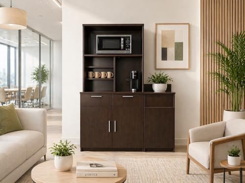 Compact Hutch Cabinet with Door Storage (54" W – Door + Trash + Hutch)
