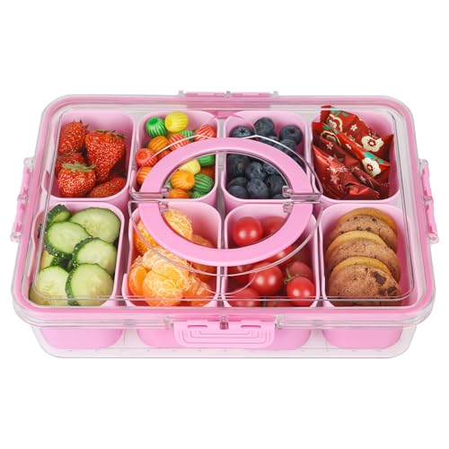Snackle Box Snack Container Tray with Lid (8 Compartments / Pink)