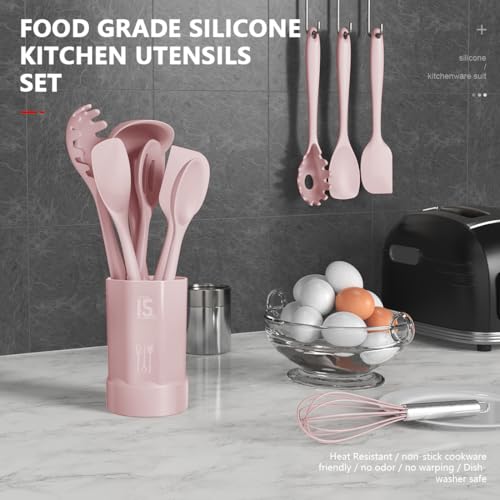 Silicone Cooking Utensils Set (Pink)