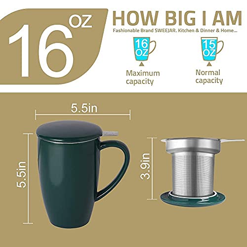 Sweejar Porcelain Tea Infuser Mug with Lid (Jade / Tea Cup(16 Fl Oz))