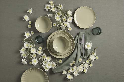 French Perle Scallop Matcha Stoneware 18 (18-Piece Dinnerware Set / Matcha)