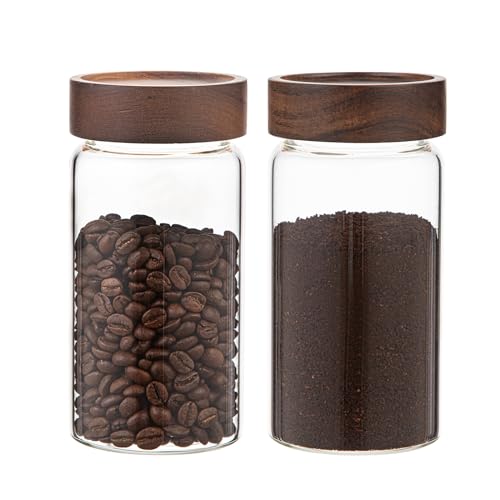 18 OZ Glass Coffee Jars with Top Screw Lid Ground Sugar Spice Herb Container Clear Glass Jar Round Food Storage Canister for Pantry Tea Coffee Bean Spice Cookies Salts (2×550ml(18oz))