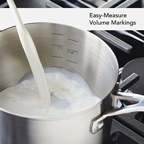 3 Ply Base Brushed Stainless Steel Sauce Pan (Brushed Stainless Steel / 3 Quarts)