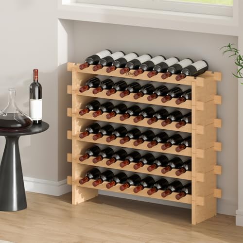 6 Tier 48 Bottles Stackable Modular Wine Rack (Natural Wood Color / 6-Tier 48 Bottles)