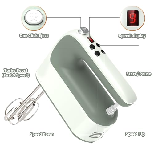 9 Speed Digital Hand Mixer Electric (Light Green)