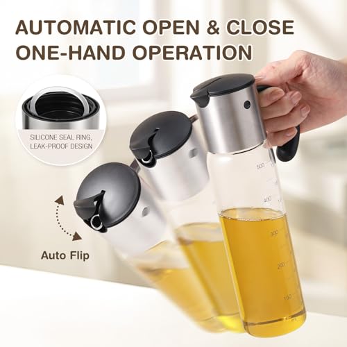 Large Olive Oil Dispenser Set Auto Flip No (clear 10 oz and 18 oz)
