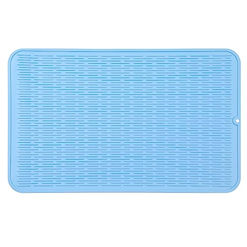 Silicone Dish Drying Mat for Multiple Usage (Light Blue / 32"L x 18"W)