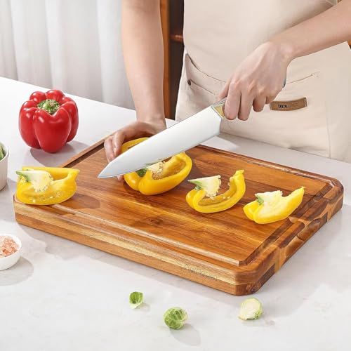 Large wood Cutting Board for Kitchen with Juice Handles (Stripes)