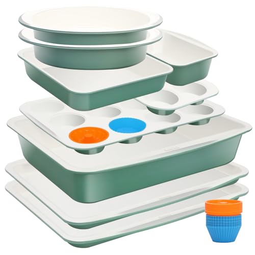 Ceramic Nonstick Baking Pans Set (Green / 33 PCS)
