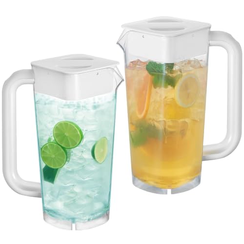 2 Pack Plastic Pitcher with Lid (White & White)