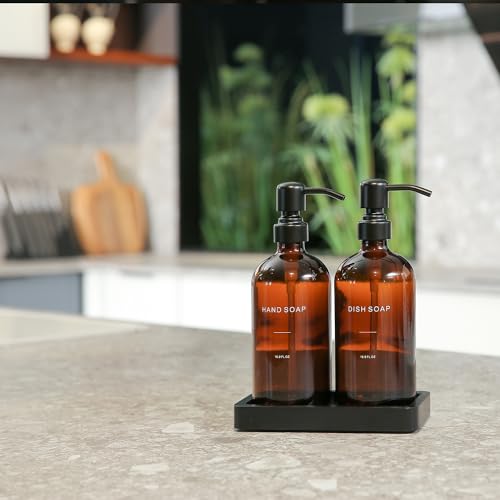 Amber Soap Dispenser Set (Amber Bottle & Black Pump)