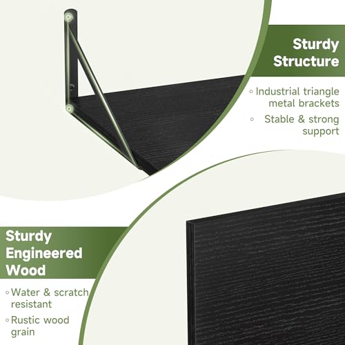 16W x 12D Deep Floating Shelves Set of 4 Black (Black With Black Metal Bracket / 16wx12dx5.8h)