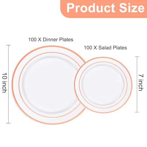 200 Pcs Rose Gold Plastic Plates (Rose Gold / 200 Pcs)