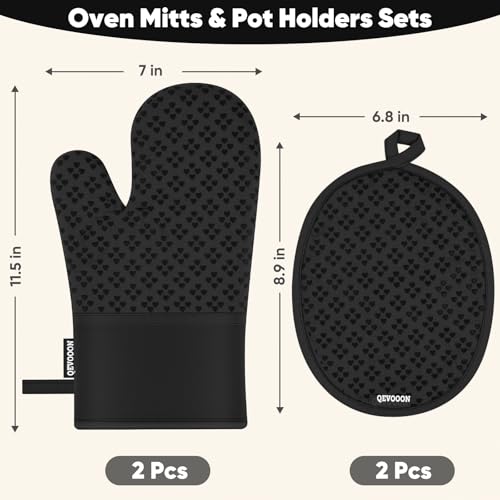 Oven Mitts and Pot Holders 4 Sets (Black)