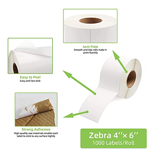 4"x 6" Multipurpose Direct Thermal Labels 3" Core Compatible for Zebra Industrial Printers Adhesive & Perforated (4" x 6" / 2 Rolls)