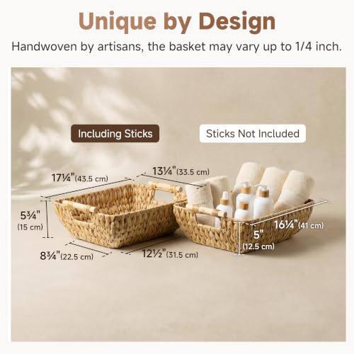 Hand Woven Storage Baskets with Wooden Handles (Natural(Water Hyacinth) / Large)