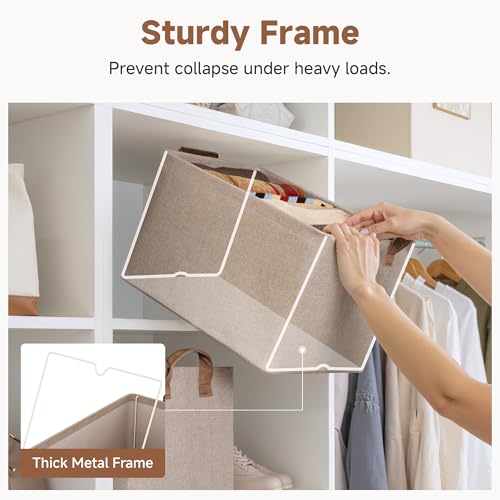 Large Fabric Storage Bins (Brown and Beige / 16 ½" L x 12" W x 10 ¼" H)