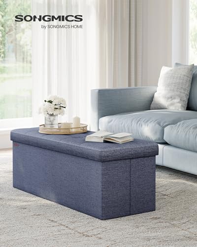 43.3 Inches Folding Storage Ottoman Bench (Misty Blue / 15"D x 43"W x 15"H (without Flipping Lid))