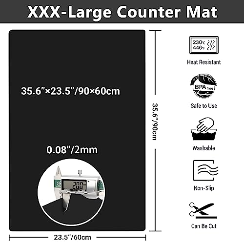35.6x23.5 Inch Extra Large Silicone Mats for Kitchen Counter (Black / 35.6"L x 23.5"W)