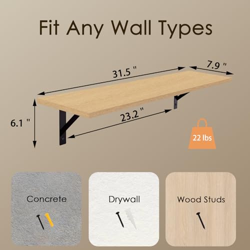 Long Wall Shelves (Natural / 31.5 Inch)