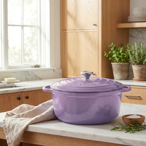 6.4QT Enameled Cast Iron Dutch Oven Pot with Lid (Lavender Jade / 6.4 Quart)