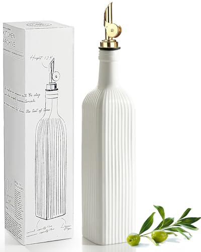 18 OZ Olive Oil Dispenser Bottle For Kithen with Golden Pourer (White)