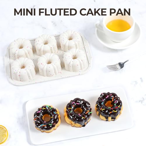 3 Inch Mini Fluted Tube Cake Pans for Baking with Metal Reinforced Frame (Mini Creamy: 1 pc)