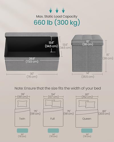 30 Inches Folding Storage Ottoman Bench (Light Gray / 15"D x 30"W x 15"H (without Flipping Lid))