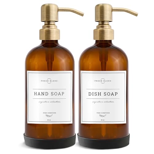 Amber Glass Soap Dispenser (Amber Bottle / Brushed Brass Pump)