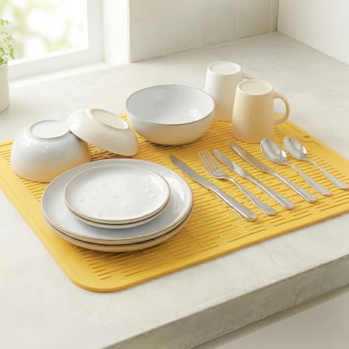 Silicone Dish Drying Mat for Multiple Usage (Yellow / 18"L x 16"W)
