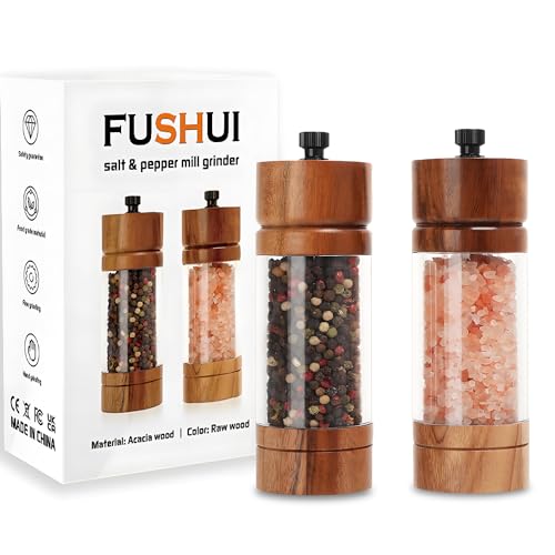 2 Pack 5.5 Inch Wood Salt and Pepper Grinder Set (2 Count)