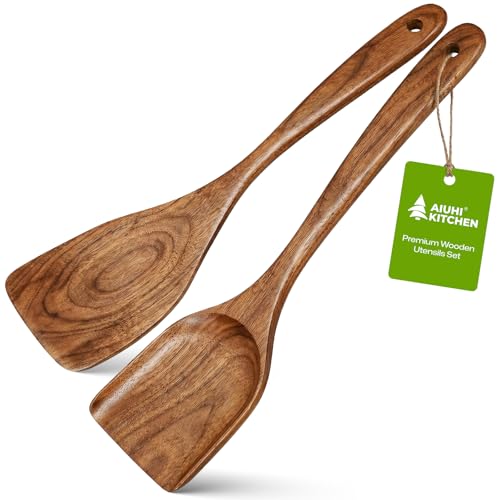 2 Piece Teak Wooden Spatula Set