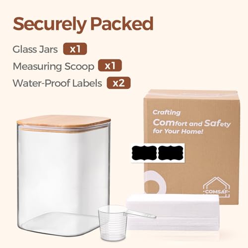 Glass Storage Jars with Bamboo Lids 3.6 Qt Large Pantry Square (3.6Qt-Square)