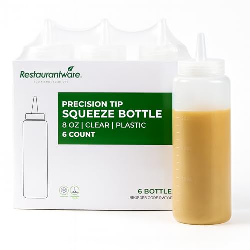 8 oz Plastic Squeeze Bottle 6 Wide Mouth Condiment Bottles with Precision Tip Reusable Freezer (8 Ounces)
