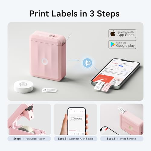 D110 Mini Label Maker Machine with Tape for Home School (Pink / Printer + 1 Tape)