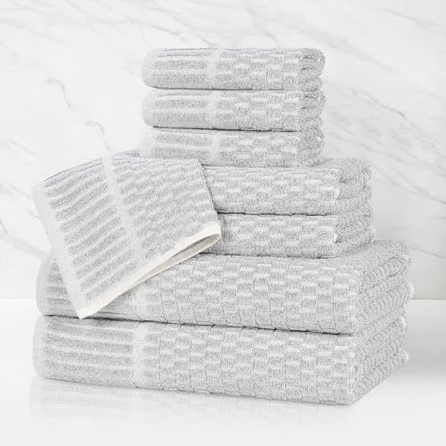 Juno Viscose Cotton Blend Medium Weight Towels (8 Piece Towel Set / Platinum)