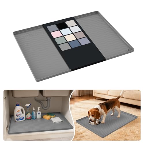 Waterproof Silicone Under Sink Mat 25'' x 19'' Shelf Liner for Kitchen and Bathroom (Beige / 19"W x 25"L)