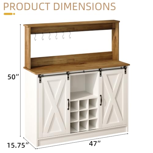 47" Coffee Bar Cabinet with Storage Hutch & Wine Rack (47Inch / White)