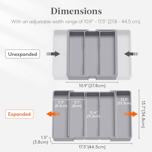 Utensil Organizer for Kitchen Drawers (Gray / Medium(11-18''W x 14''D))