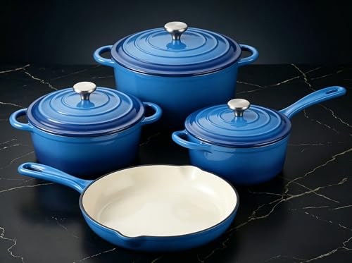 Enameled Cast Iron Cookware Set (Blue A)